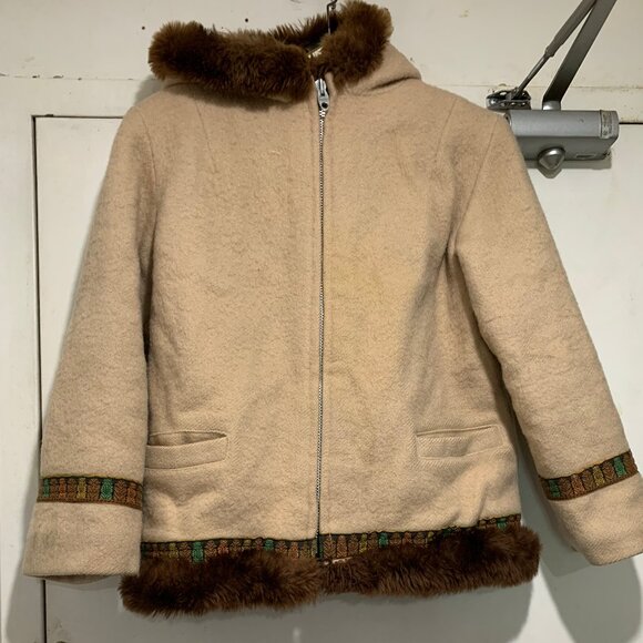 VINTAGE HUDSON'S BAY WOOL FAUX FUR TRIM HOODED JACKETS SIZE S - Picture 5 of 12